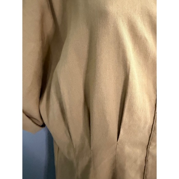 Veronica Beard Shirt Dress 10 Tan Midi Linen Blend Stretch Modest Work Elegant - Picture 7 of 12